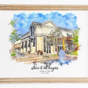 Hochzeitsort Print, Hochzeitsgeschenk, 1st Hochzeitstag Geschenk, Ort Skizze, Gemälde vom Foto, personalisierte Zeichnung, Paar Geschenk
