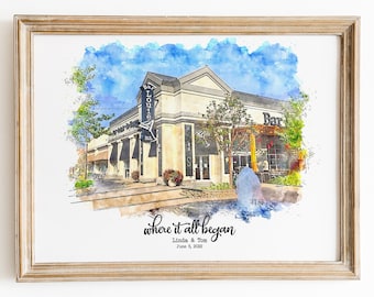 Hochzeitsort Print, Hochzeitsgeschenk, 1st Hochzeitstag Geschenk, Ort Skizze, Gemälde vom Foto, personalisierte Zeichnung, Paar Geschenk