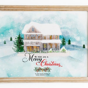 写真からパーソナライズされた家の肖像画、水彩画の家の絵画、クリスマスギフト、クリスマスの家の肖像画、クリスマスカードのカスタムハウス