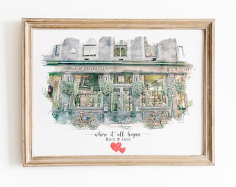 Where We Met,Where It All Began,Custom house portrait,Our First Date,Engagement Gift,Anniversary Gift,Where He Proposed,One year anniversary