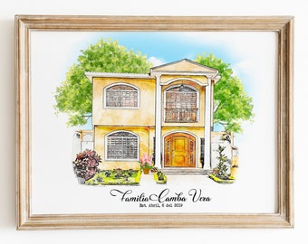 retrato de la casa, pintura de la casa, regalo de inauguración de la casa, regalo de agente inmobiliario, pintura casera, retrato casero, pintura personalizada, pintura casera de acuarela