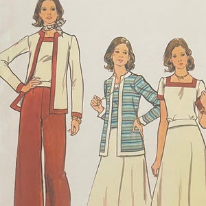 Peut inclure: Un ancien patron de couture Butterick, taille 14, avec des illustrations de tenues féminines. Les modèles incluent des pantalons larges, des jupes et des vestes de différents styles. Le patron porte l'inscription "Butterick THE FASHION ONE".