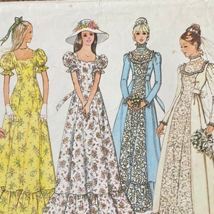 May include: Simplicity sewing pattern with illustrations of five bridal gowns. The dresses showcase diverse styles, including long sleeves, floral patterns, and ruffled hems. The pattern is labelled with the number 6888 and size 12.