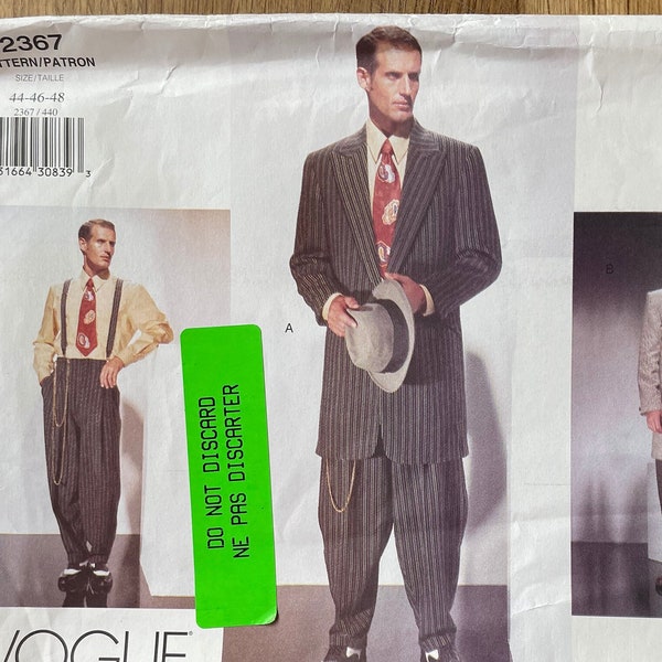 Vogue 2367, mens size (44-46-48), mens zoot suit, uncut 1999 sewing pattern