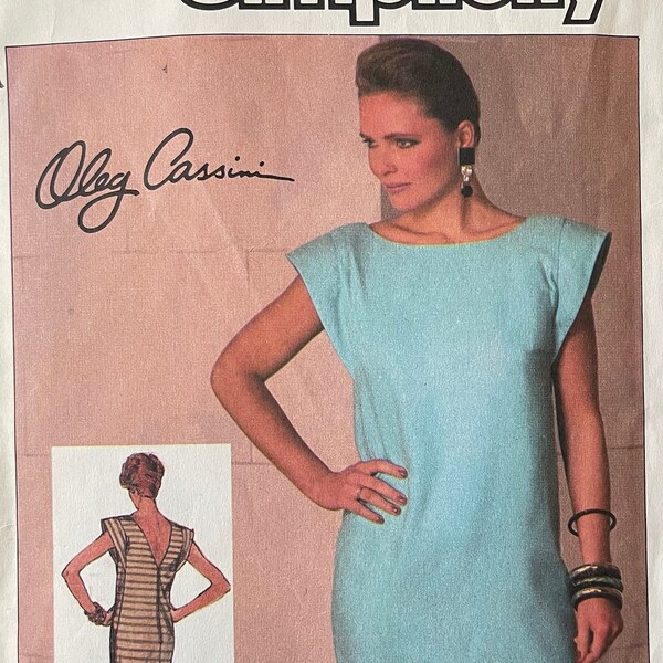 Simplicity 6828, women’s size 12 bust 34, slim fitting dress by Oleg Cassini, 1985 sewing pattern