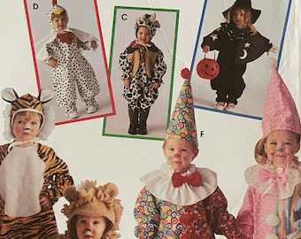 Simplicity 9116/0634, kids size (1, 2, 3, 4) clown, witch, lion, leopard costumes, 1993 uncut sewing pattern