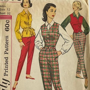 Simplicity 3270 Size 12 0r 18, Bust 32 or 38,  Pants, Vest and Blouse, women&#39;s 50&#39;s vintage sewing pattern