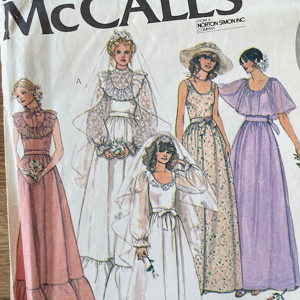 Patron McCall's 6405, taille 16, buste 38 pour femmes, robe de mariée, 1978