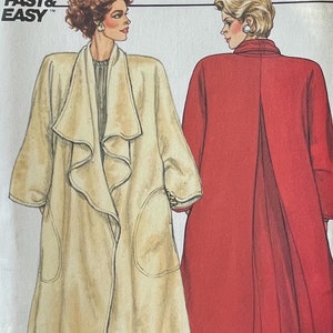 May include: A sewing pattern for a coat, featuring two models wearing different styles. The pattern is for sizes 8-10-12. The text "Butterick Fast & Easy" is printed on the pattern.