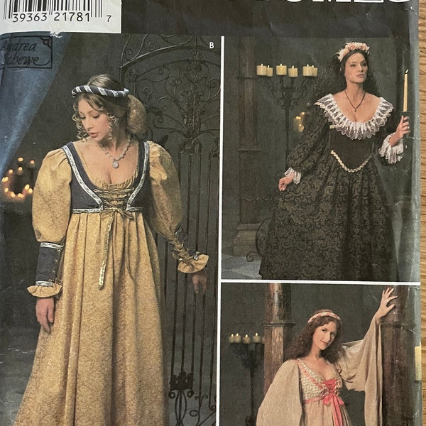 Simplicity Costumes Pattern 8192, Women Size (4-8)  (10-14)  (16-20) medieval dresses, vintage 1998