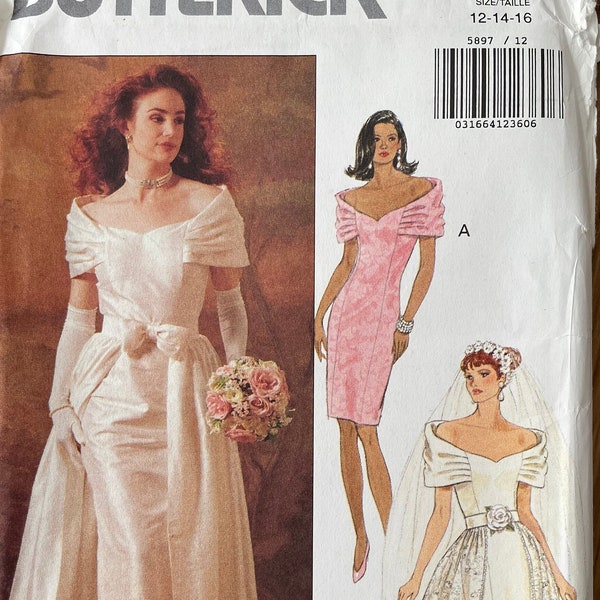 Butterick pattern 5897,  Women Size. (6-8-10),  (12-14-16), wedding dress, uncut 1992