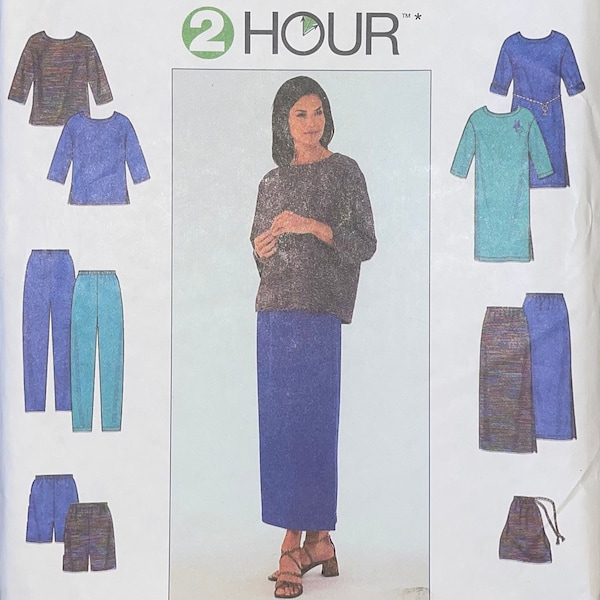 Simplicity Pattern #8586 / 2 hour / Women Size AA ( XS, S, M) / Misses Knit Dress or top, Skirt, Pants or short, bag / Uncut / 1999