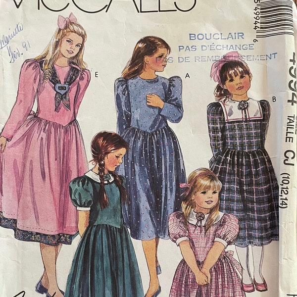 McCall’s Pattern 4994 Girls Size (10, 12, 14) dresses in two lengths and flower, 90’s vintage