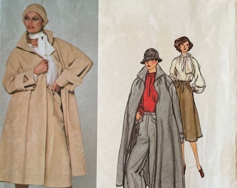 Vogue 1278, taille femme 12 B 34, créateur américain, manteau, jupe, pantalon, chemisier et écharpe, Geoffrey Beene, patron de couture non coupé des années 70