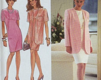 1991 Uncut Schnittmuster 7661, Size (10-16), Petite Dress and Jacket, 1991