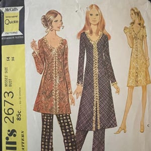 マッコールズ 2673、バスト36、ドレスまたはトップスとパンツ、1970年カット済み縫製パターン