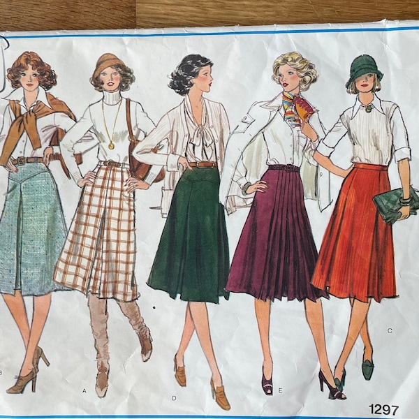 Vogue 1297, size waist 28 inches, women’s skirts, 70’s sewing pattern