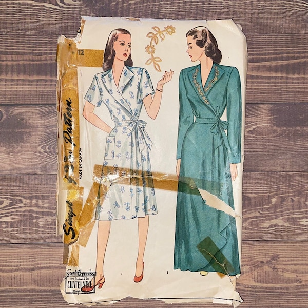 Vintage 40’s Simplicity Patterns 1799,  Womens Size 12, bust 30 Misses and Women’s Housecoat in two lengths