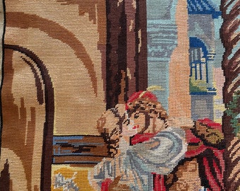 フランスアート　額縁セット　NEEDLEPOINT Vintage Vintage Dutch Girl Needlepoint Artwork / Vintage Blue and