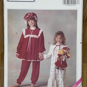 バタリック 5078、子供/女の子用サイズ (2-3-4-5-6)、トップス、ナイトガウン、パンツ、帽子と転写紙、1990 年未カットの裁縫パターン