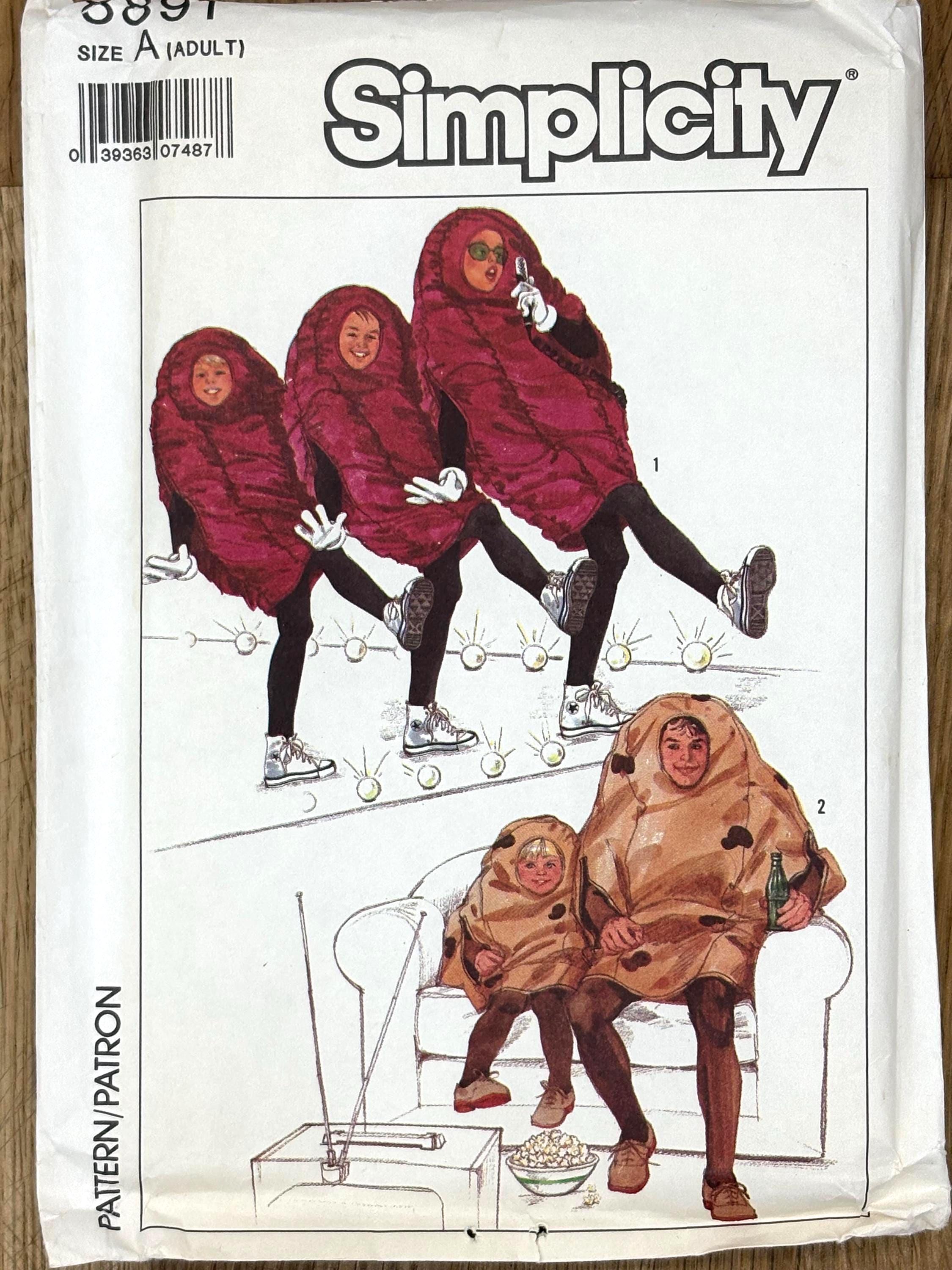 Simplicity 8891, Adult Size, Raisin And Potato costume , 1988 Uncut sewing pattern