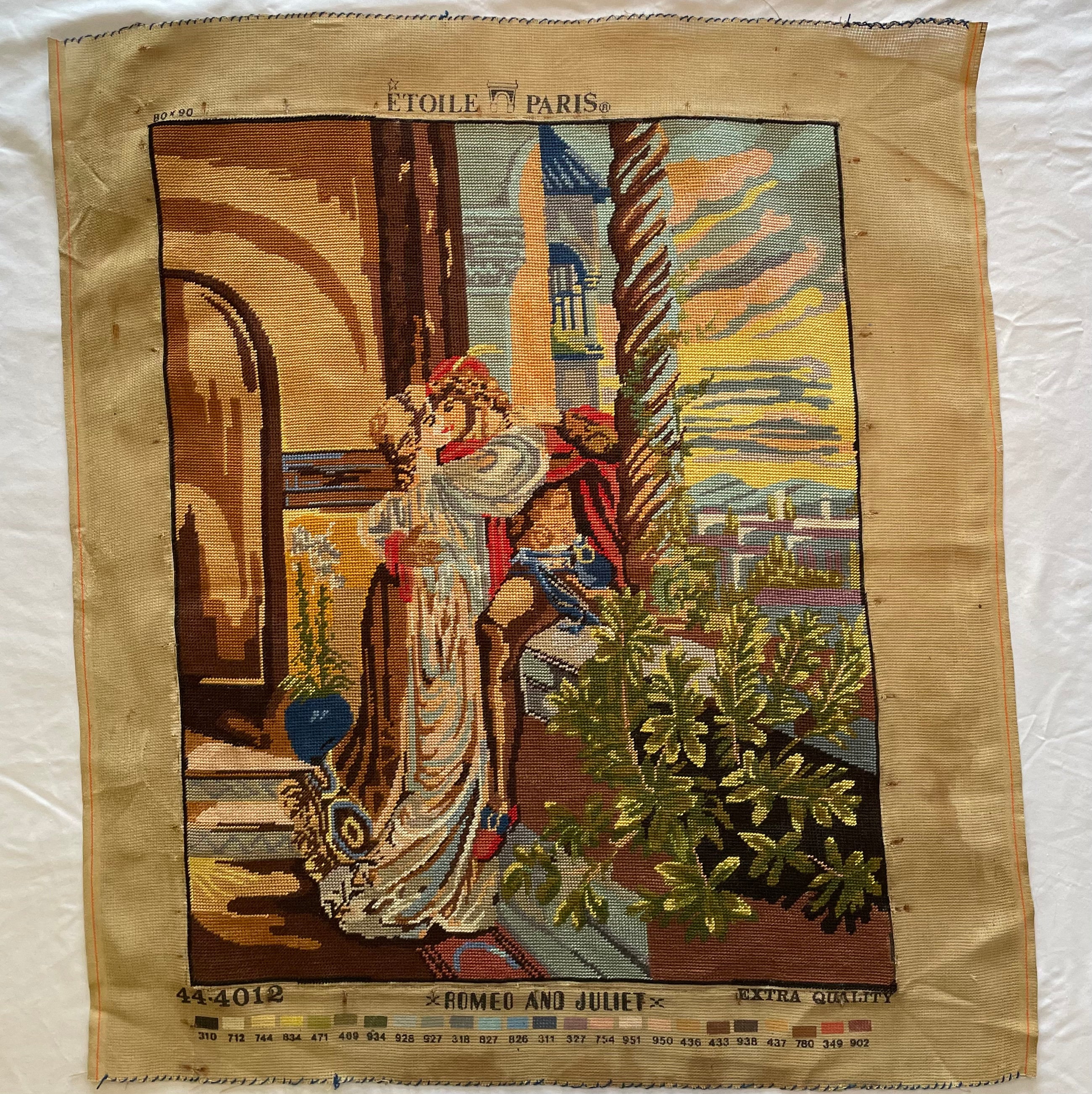 Vintage Handmade Needlepoint / Romeo and Juliette / French Vintage Handmade Needlepoint / Romeo and Juliette / French