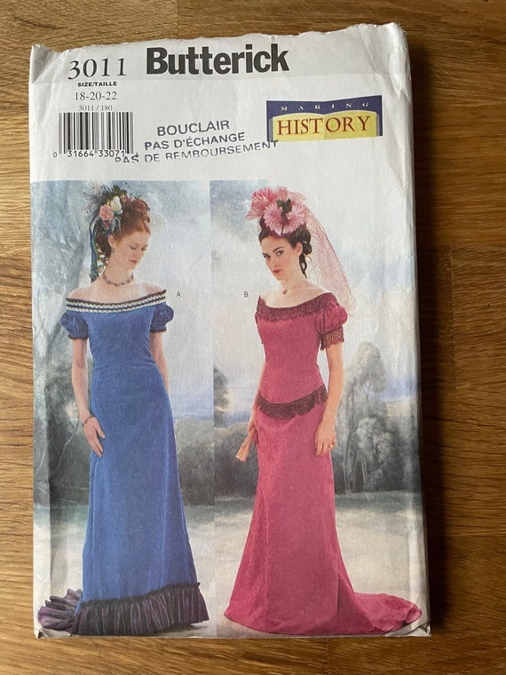 Butterick 3011, size (12-16)/(18-22), Edwardian evening dresses, uncut,  costume sewing pattern