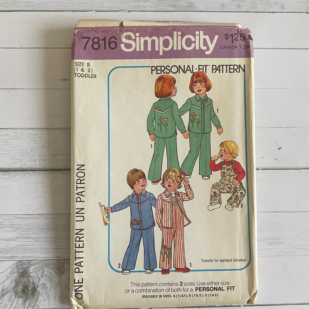 Vintage 70s Simplicity Pattern 7816 Toddlers Size B 1, 2 and 2,3 ...