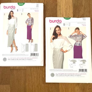 Burda 6648 または 6649、サイズ (10-20)、スカートまたはブラウス、未裁断の裁縫パターン