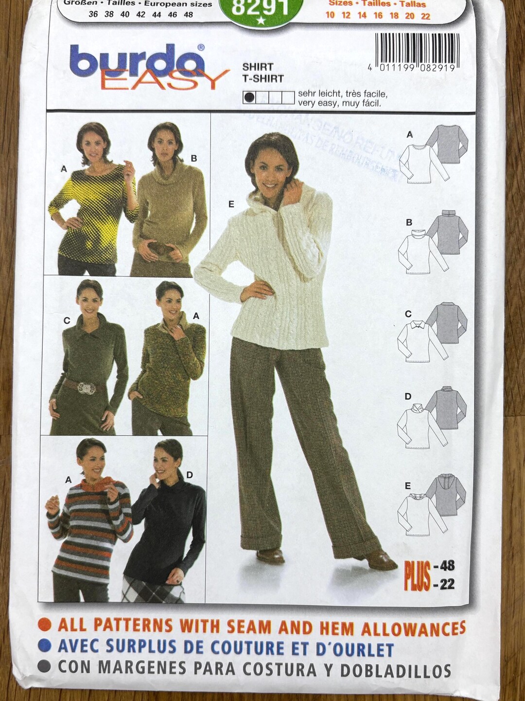 Burda 8291, Size (10-22), Shirt , UNCUT Sewing Pattern - Etsy