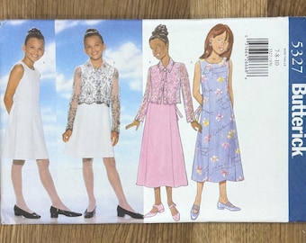Butterick 5327, Size (7-8-10), Girls' Top & Dress, Uncut 1997 sewing pattern