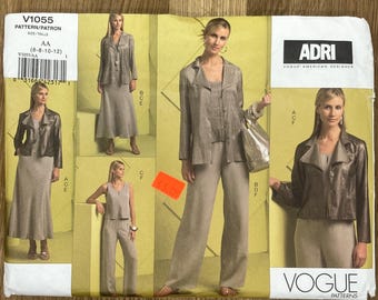 Vogue 1055 by Adri, Size (6-12), Misses' Jacket, Top, Skirt And Pants, sewing pattern