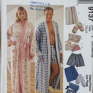 May include: A sewing pattern for a robe and shorts. The pattern is for sizes Small, Medium, and Large. The pattern includes instructions for making a robe and shorts. The pattern is from McCall's and is called Easy McCall's. The pattern number is 9137.