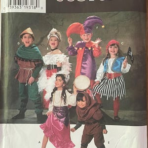 May include: Simplicity Costumes pattern showing children in different costumes, including a pirate, jester, and medieval characters. The pattern sizes are A, S, M, and L. The image displays the pattern cover with the number 294.