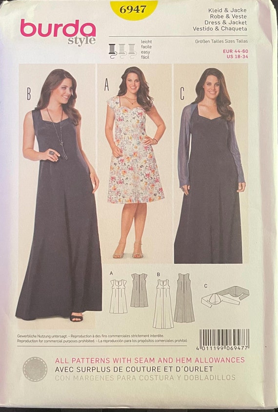 Burda 6947, taille (18-34), robe et veste, patron de couture femme non  découpé