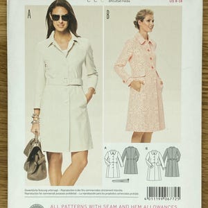 May include: A Burda Style sewing pattern for a coat. The pattern includes instructions for two different styles, A and B. The pattern is for sizes EUR 34-44 and US 8-18. The pattern is labeled as "mittel" (medium) difficulty.