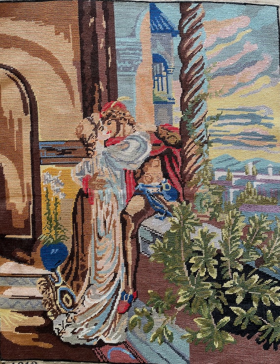 ヴィンテージ ハンドメイド ニードルポイント / ロミオとジュリエット