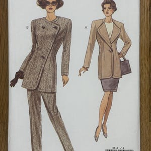 May include: A sewing pattern for a blazer and pants. The pattern is for sizes 8-10-12. The pattern is from Very Easy Very Vogue.