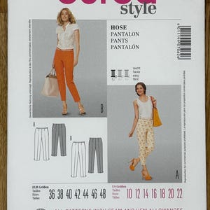 May include: A sewing pattern package labeled "burda style" with the number 7062. The package features illustrations of pants and includes size charts in both US and European sizes. The text "HOSE, PANTALON, PANTS, PANTALÓN" is also visible.