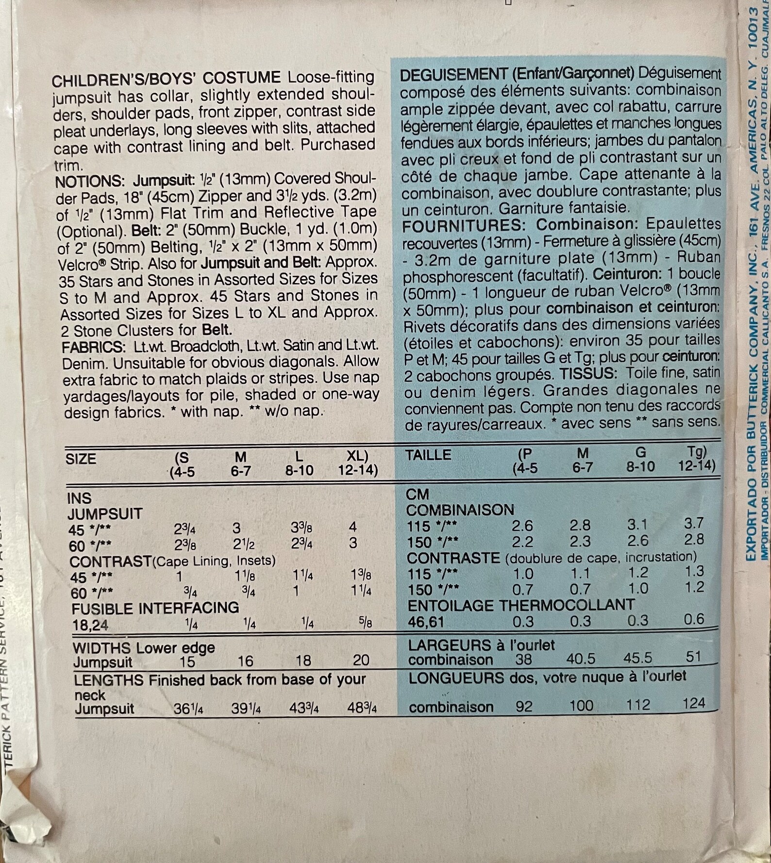 Butterick 6937, All Size, Childs Rock Star Pattern, Complete 1993 ...