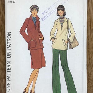 Simplicity 7219, Women&#39;s Size (10), Misses&#39; Pullover Dress Or Top And Pants, 1975 Uncut sewing pattern