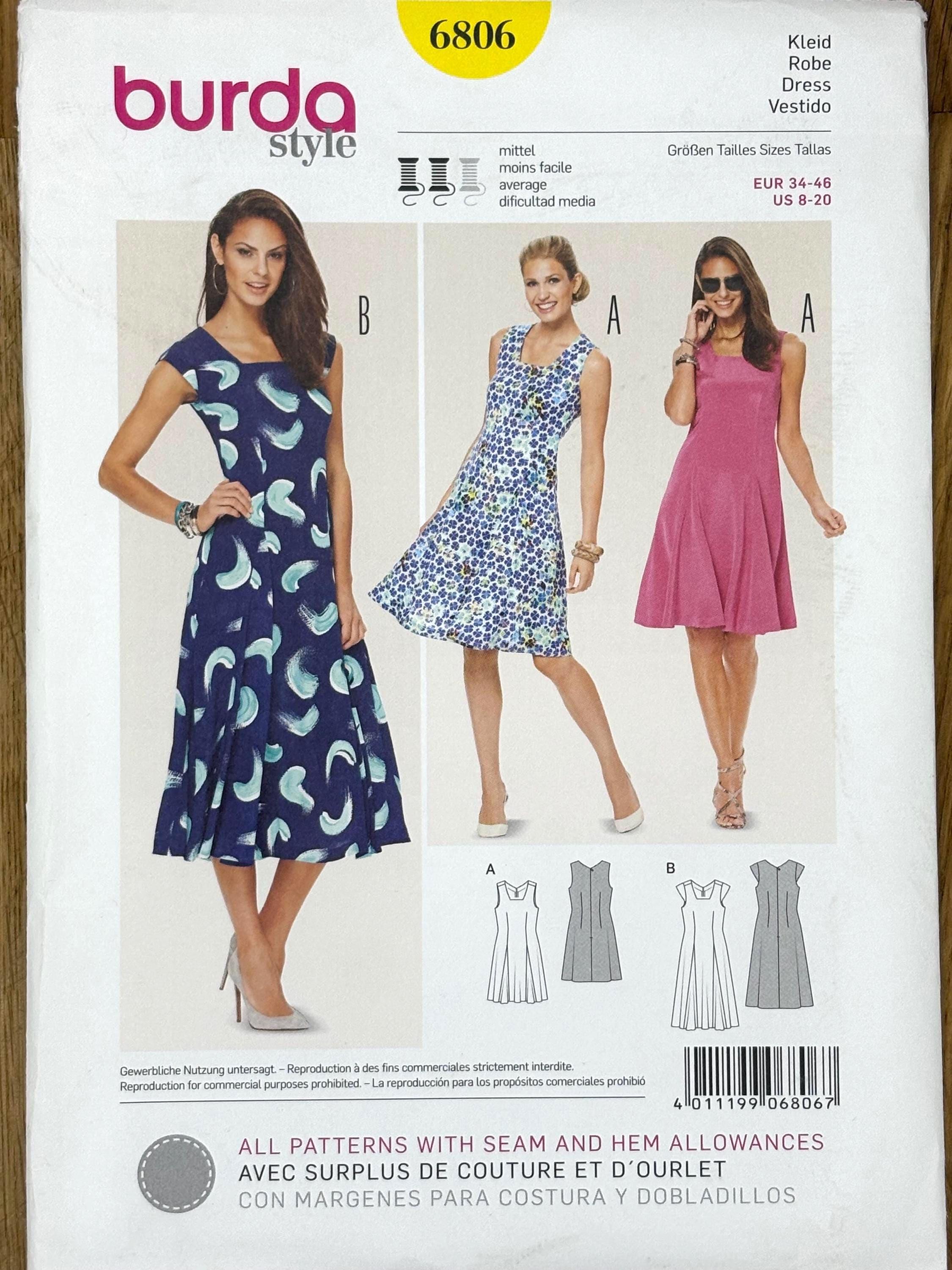 Burda 6806, Women’s size (8-10-12-14-16-18-20), Fitted Dress, UNCUT sewing pattern
