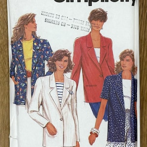 Simplicity 7722, Women&#39;s Size (12-14-16), Misses&#39; Lined Jacket, 1992 Uncut sewing pattern