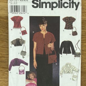 Patrón de costura sin cortar Simplicity 9016, talla de mujer (6-8-10-12), chaqueta, carteras y chaqueta de punto, 1999