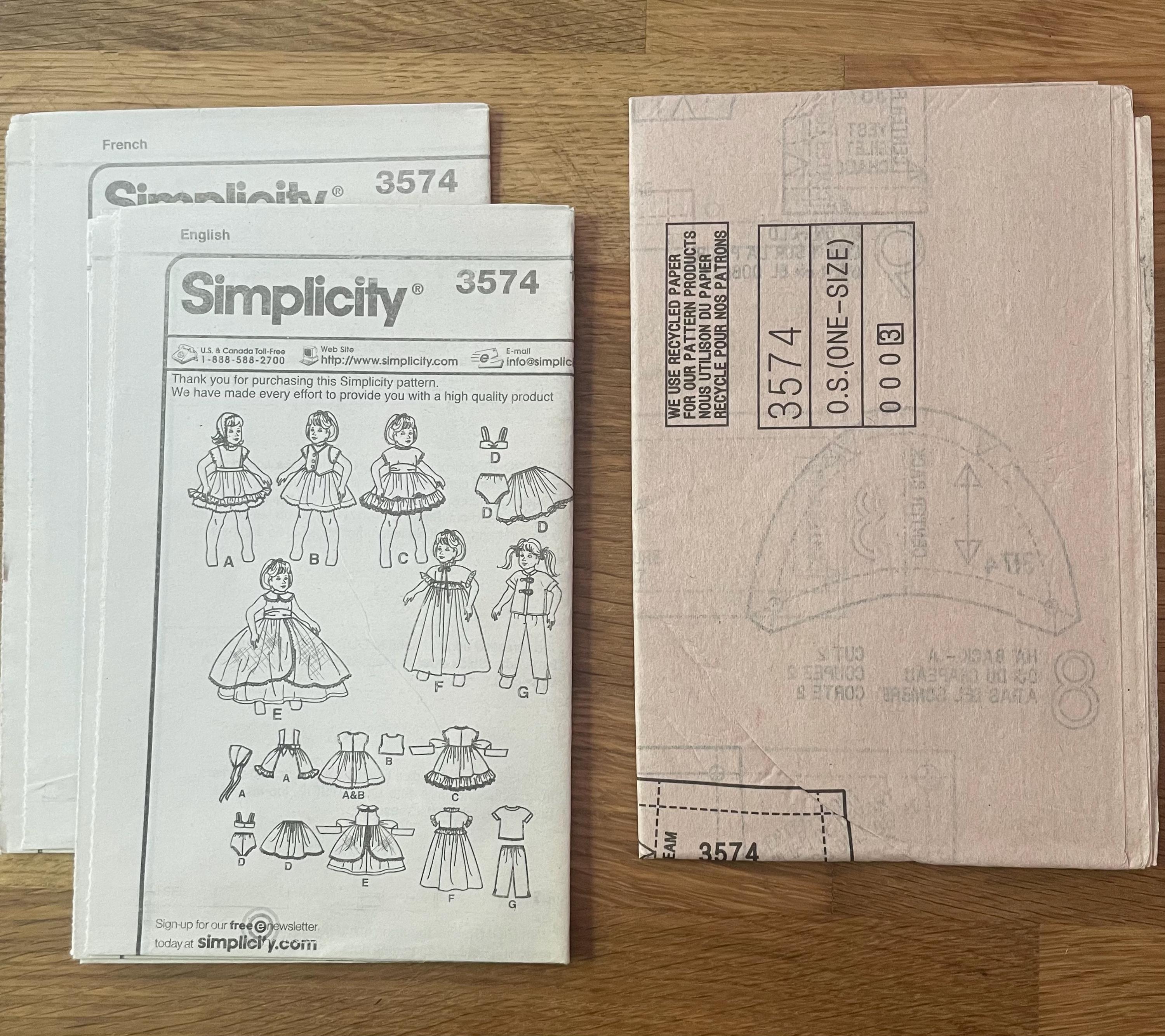 【30％OFF】 Simplicity 3574, Replica Archive Clothes, Doll Inches 8 裁縫材料