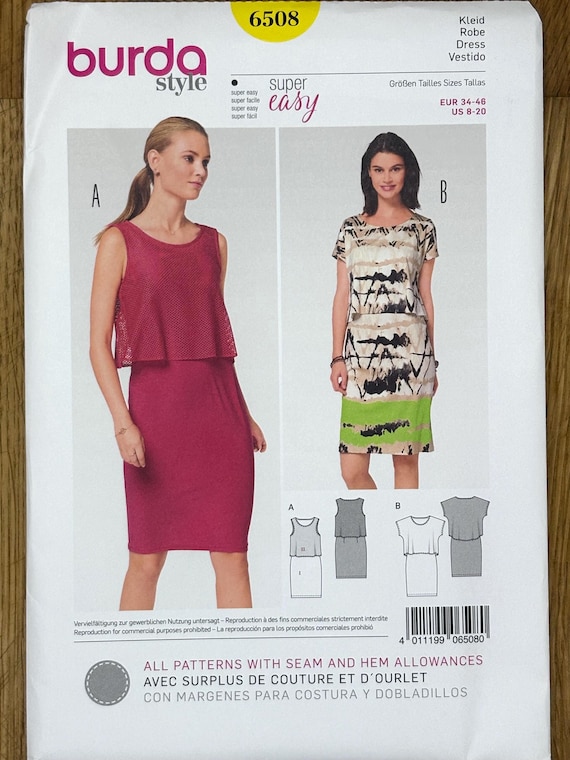 Burda 6508, taille femme (8-10-12-14-16-18-20), robe ajustée