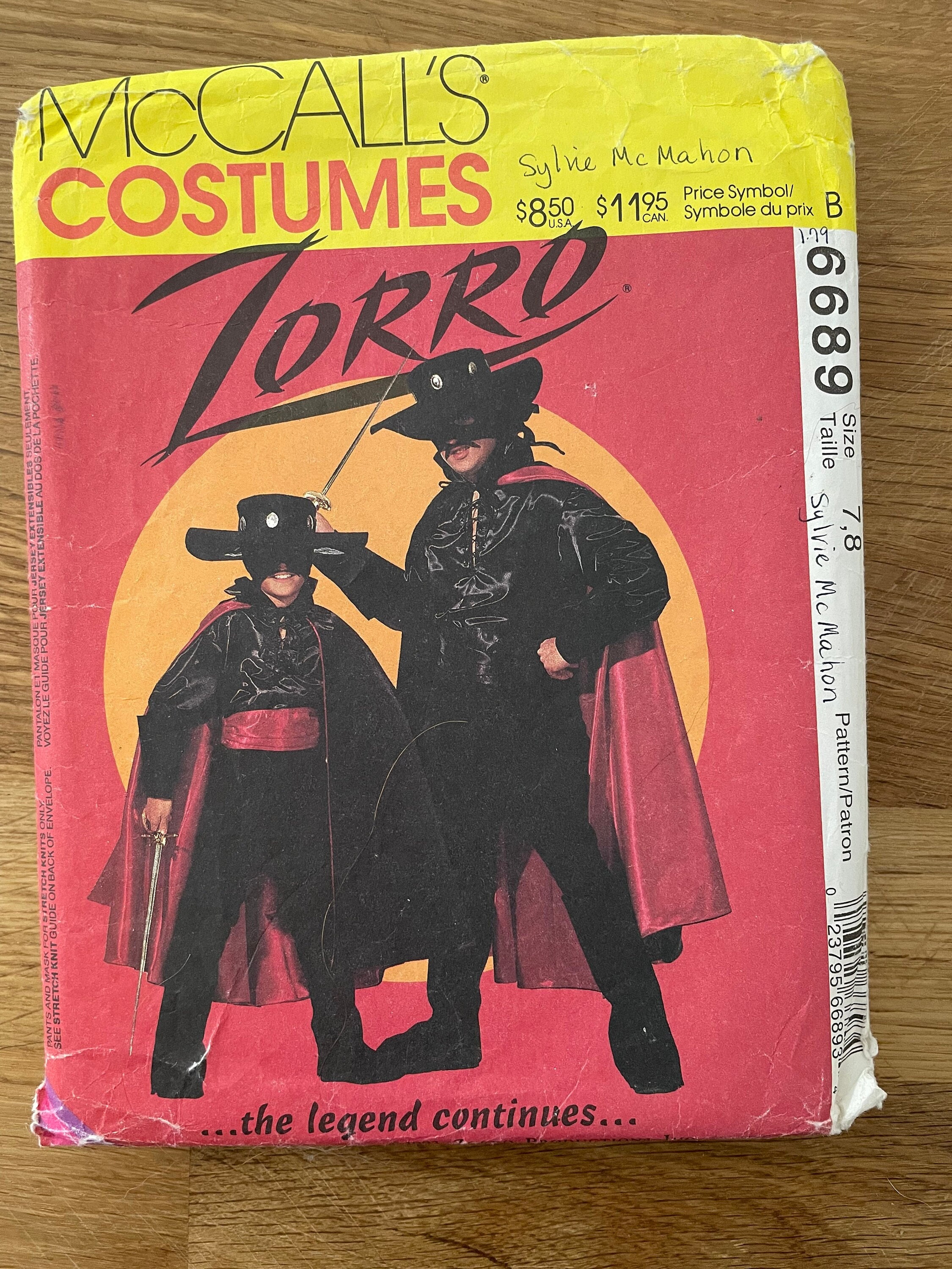 Mccalls 6689, Size (7-8), Kid's Zorro Costume, 90’s Vintage Sewing ...