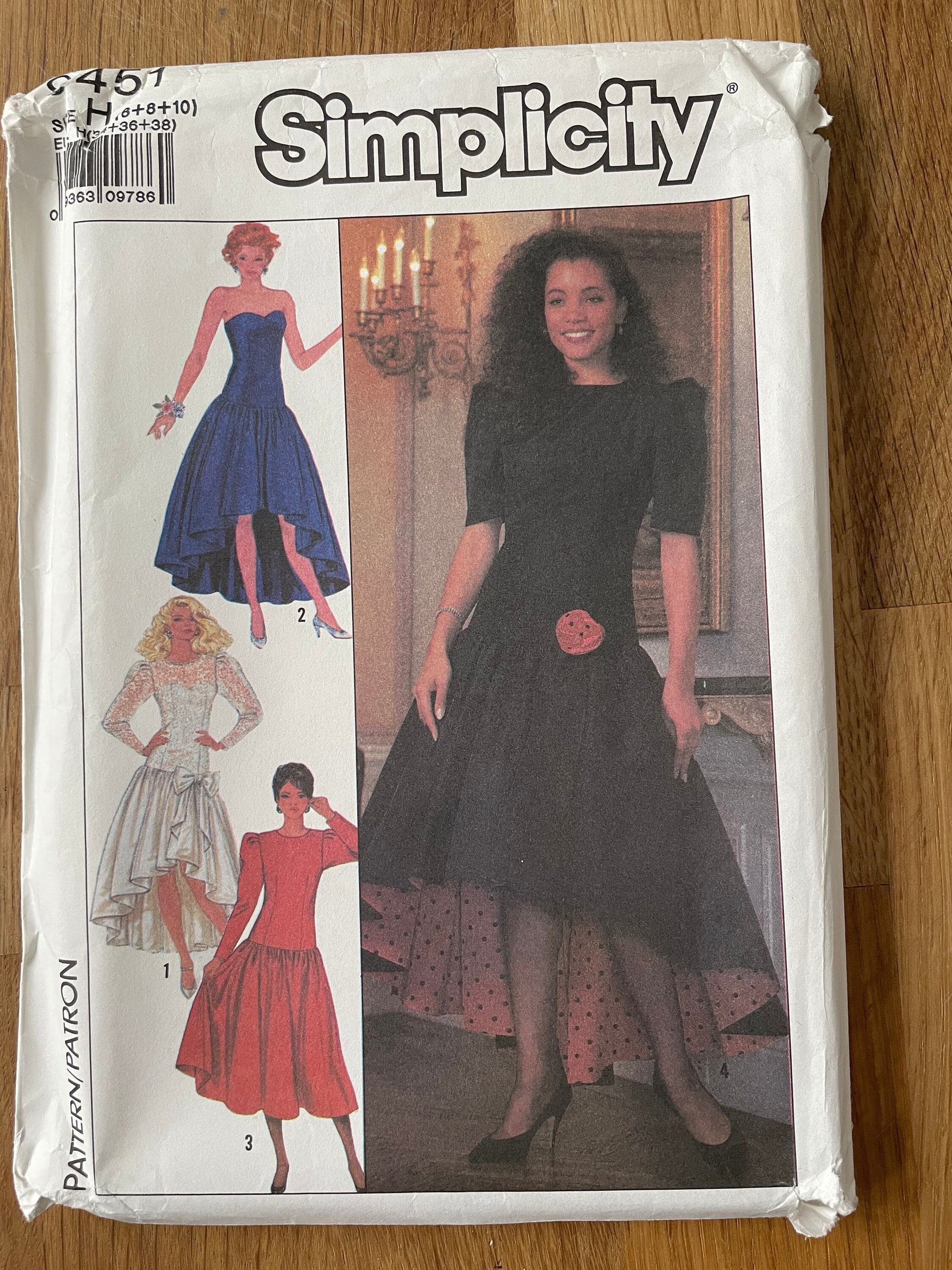 Simplicity 9451, Size (6-8-10) (12-14-16) petite evening dress, women’s uncut 1989 sewing pattern