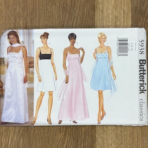 Butterick 5938, women&#39;s size (6-8-10 & 12-14-16), Misses&#39; Dress And Scarf, Uncut 1998 sewing pattern