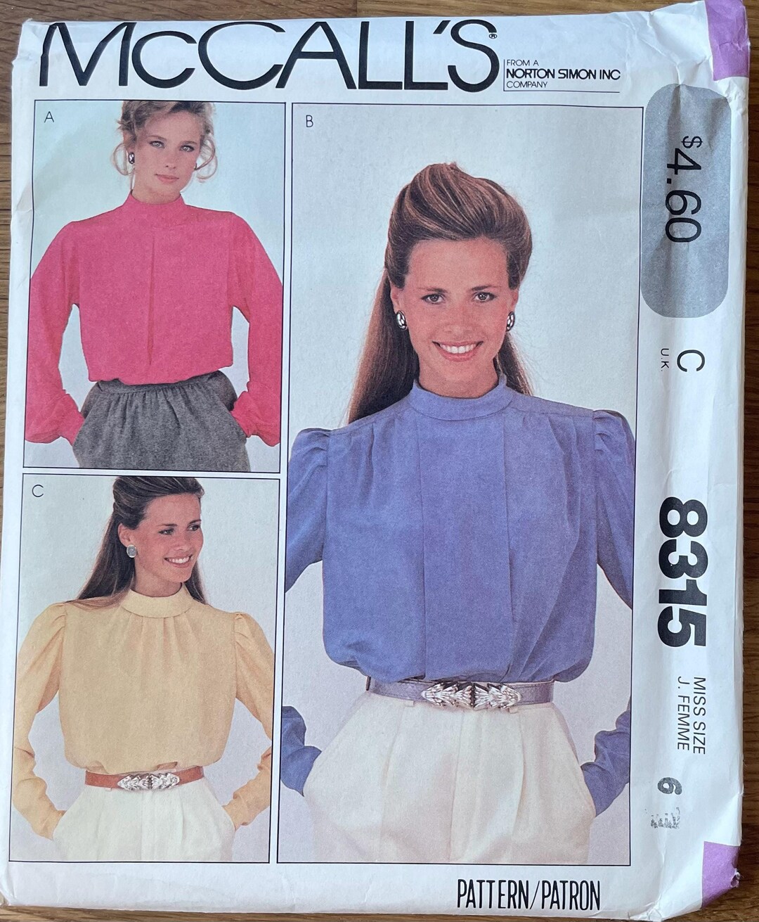 Mccall’s 8315, Size 6, Blouses, Women’s 80’s Vintage Uncut Sewing ...